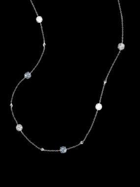 Kendra Scott Tina Silver Necklace in Mother of Pearl, Blue & Grey Cat’s Eye